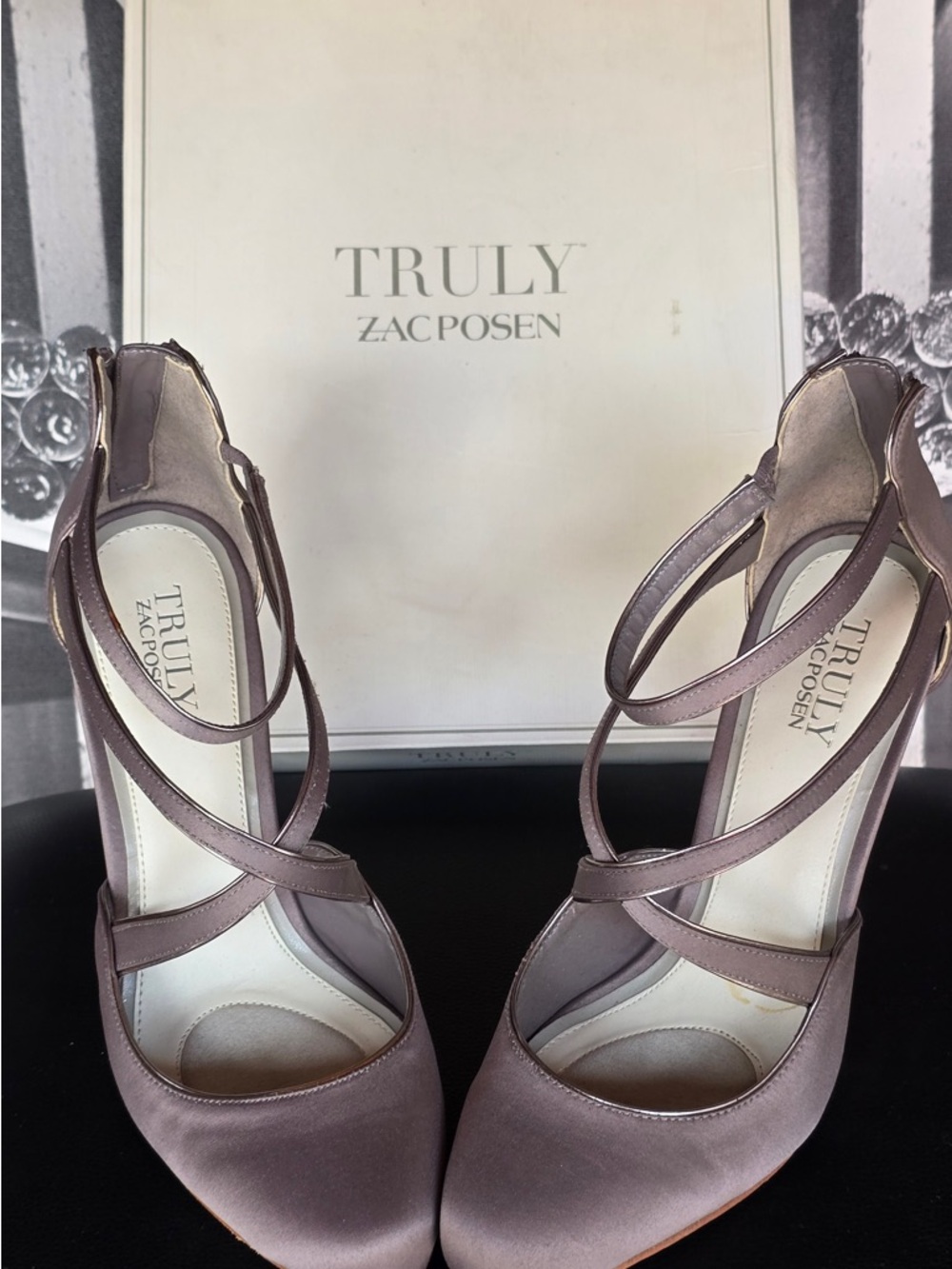Zac Posen Dusty Mauve Satin Crisscross Ankle-Strap Pumps
